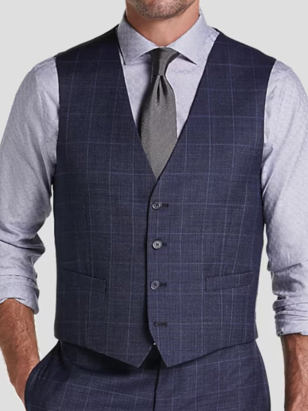 Calvin Klein Slim Fit Premium Wool Blend Windowpane Suit Vest